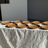 Set of 11 small dessert plates in brown-striped stoneware from Sarreguemines.