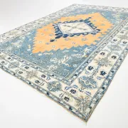 Vintage Large Blue & Peach Persian Rug, Handmade Wool Rustic Decor,348x495