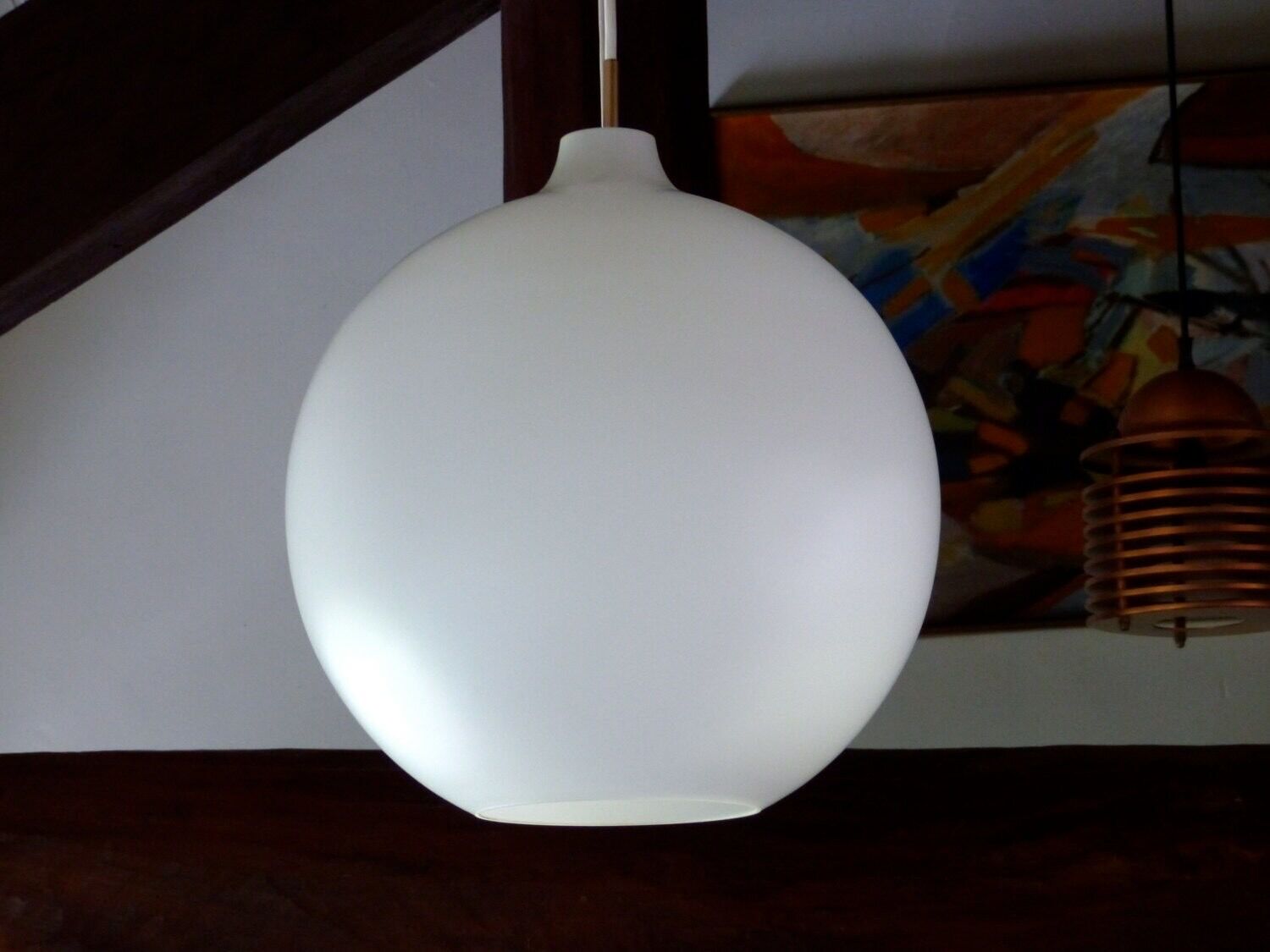 Scandinavian suspension lamp vintage opaline XL Louis Poulsen 40 cm