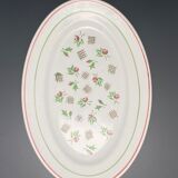 Oval ceramic serving and presentation dish with burgundy and green flower motif - MLRDP14