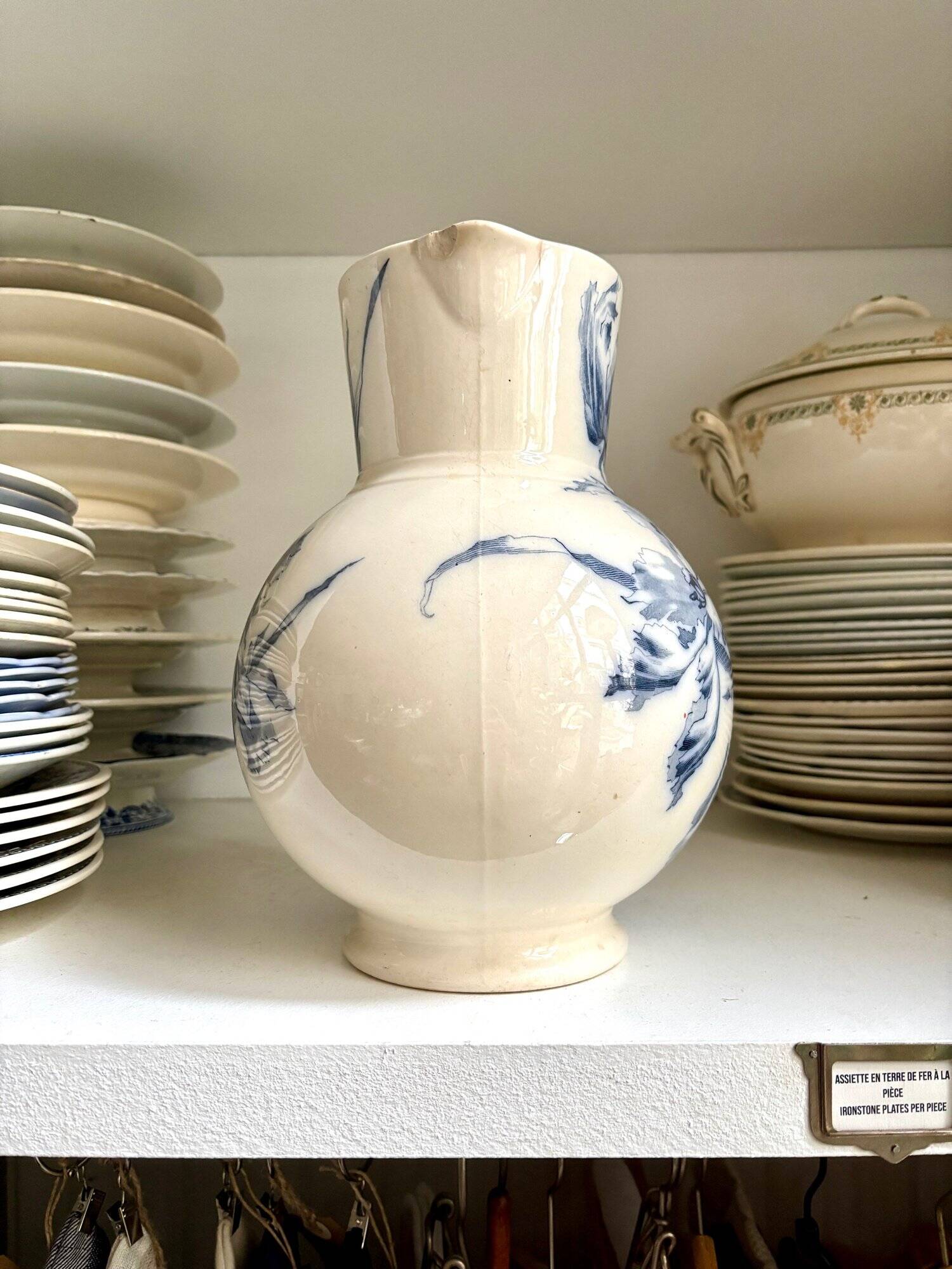 Sarreguemines pitcher, iron earthenware jug, "Narcissus" service