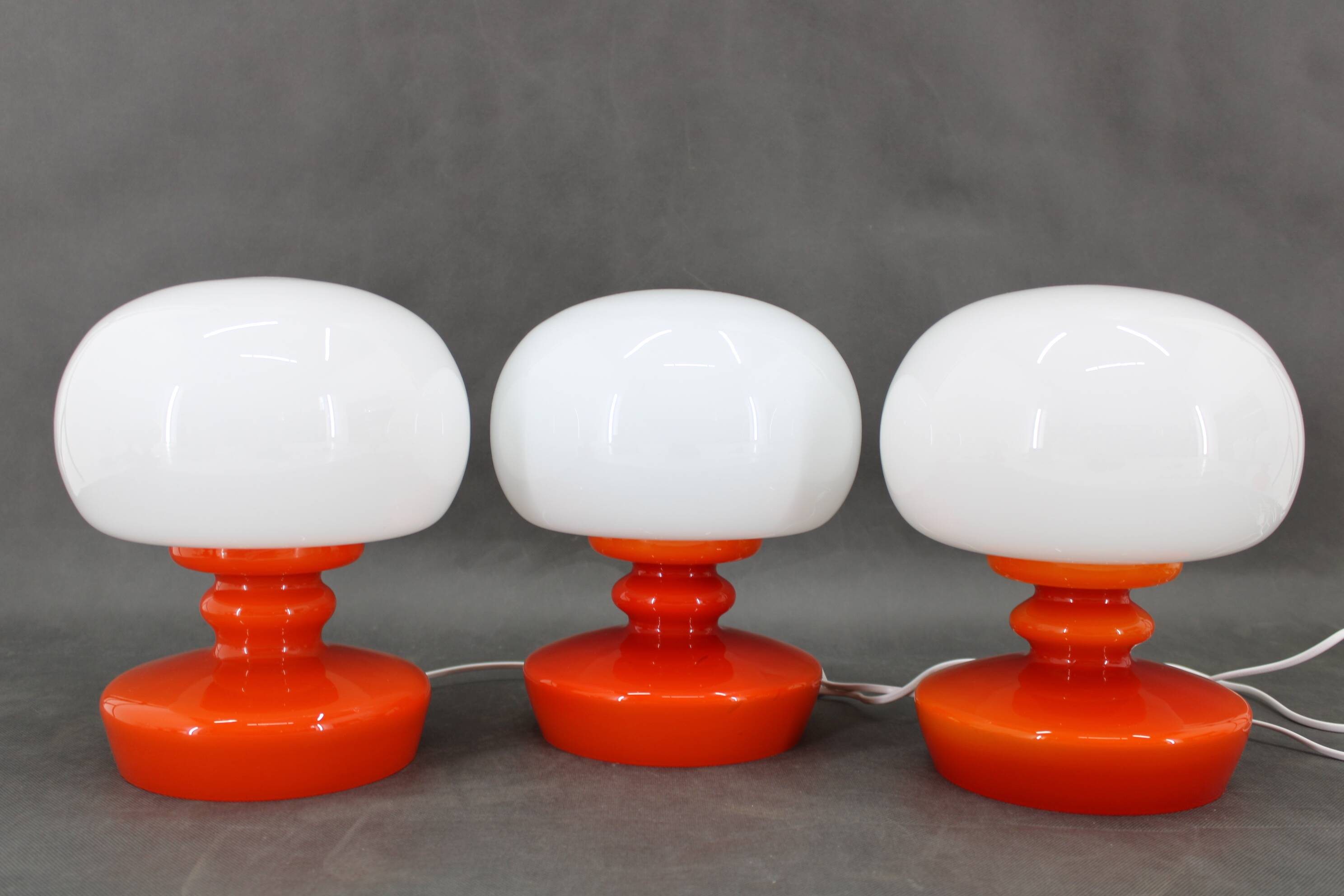 1970s Set of Three Stepan Tabery Opaline Glass Table Lamps, Czechoslovakia
