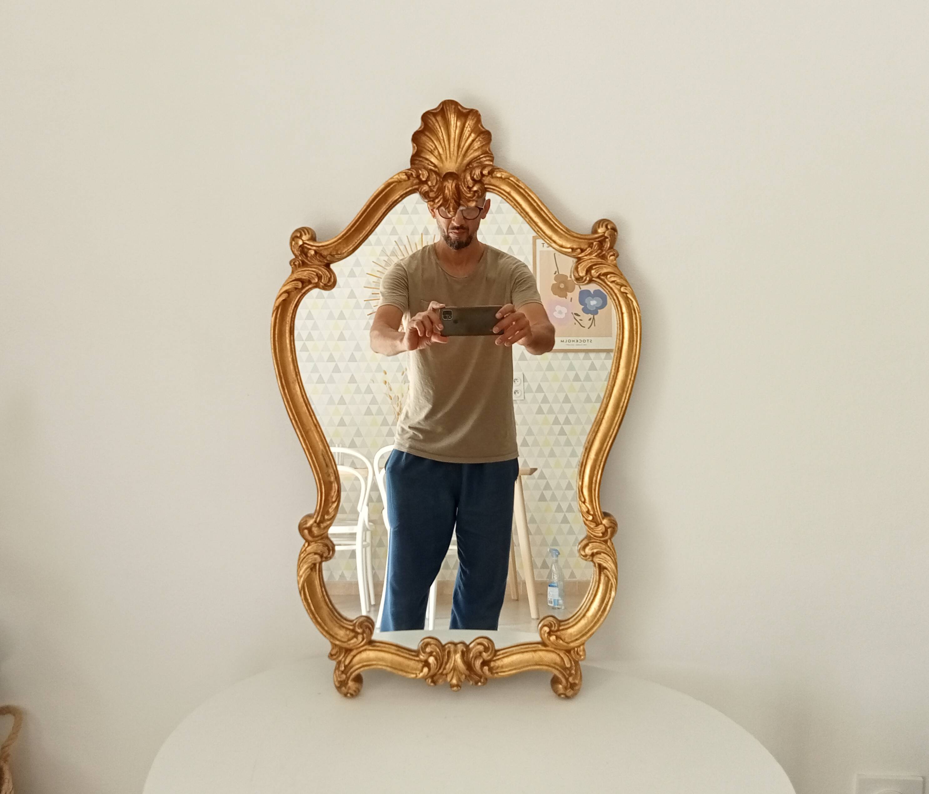 Antique baroque rococo mirror in gilded wood 77*47 cm