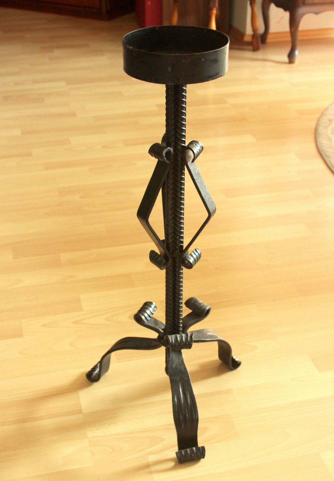 High handmade wrought iron candle holder for larger candles - vintage