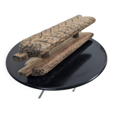 Hand-carved Wooden Double Door Handle with Wheat Spike Design, 1900s