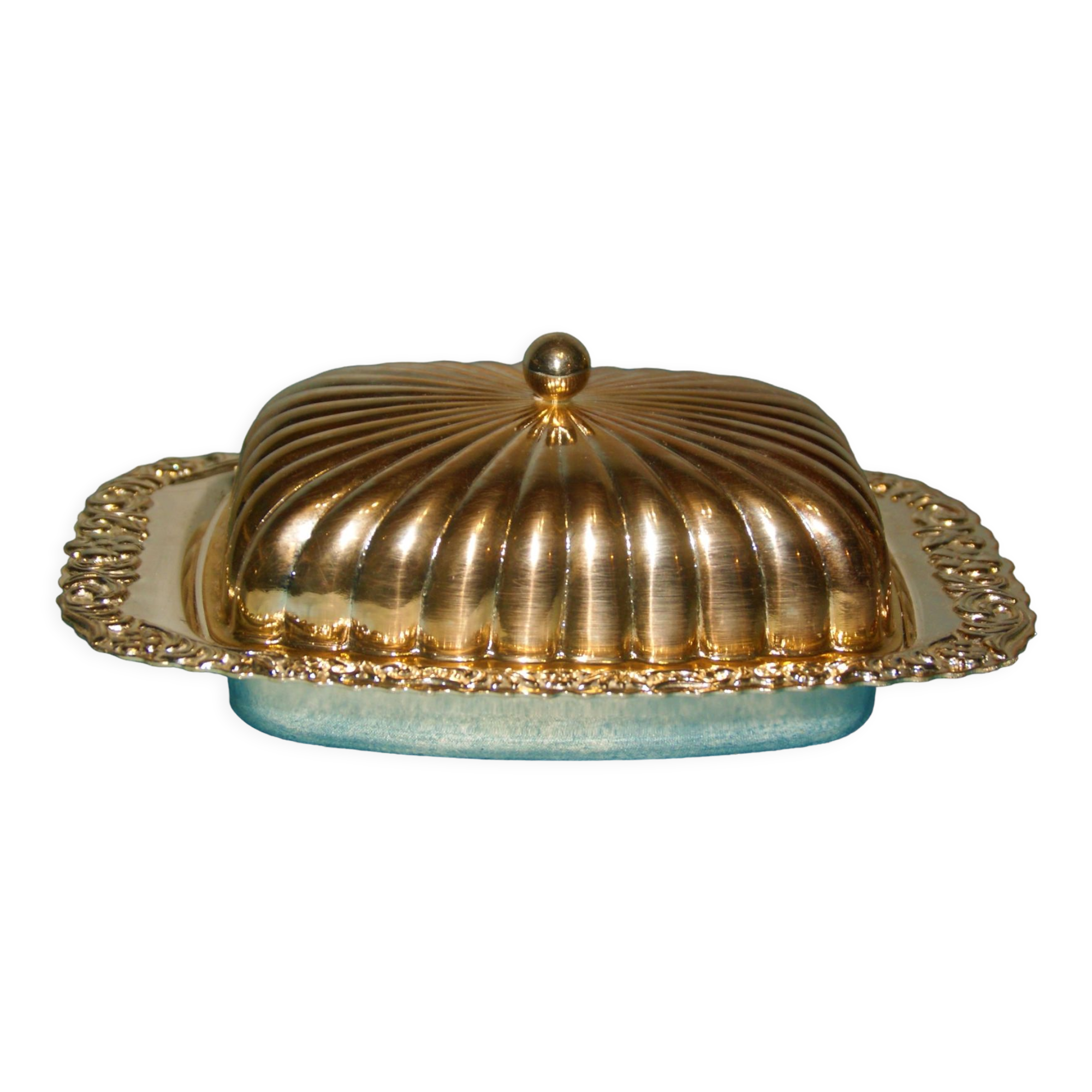 Silver metal butter dish / vintage 50s-60s