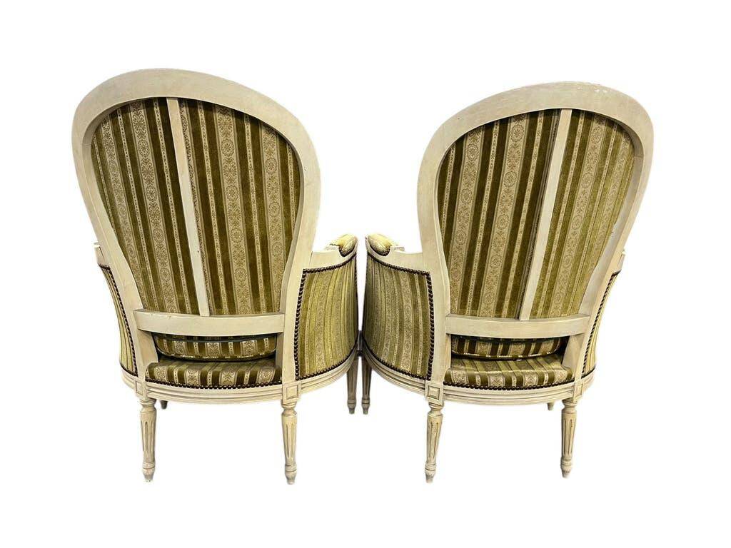 Set of 2 vintage striped baroque armchairs / individual chairs