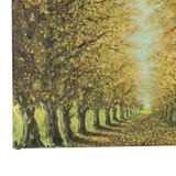Large Vintage Painting on Canvas Perspective Trees Signed