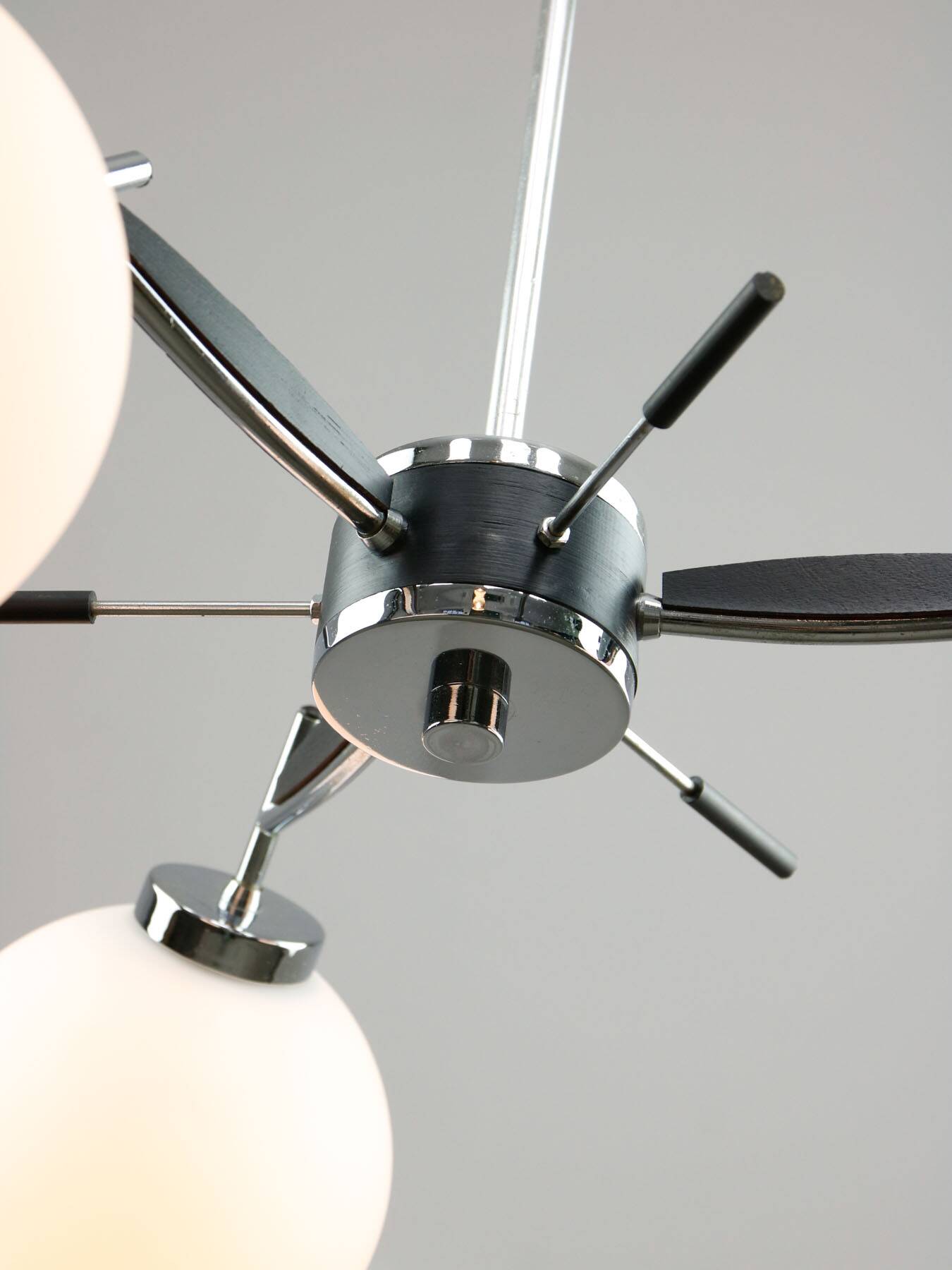 Space Age Italian Chrome and Opaline Chandelier, 1970s