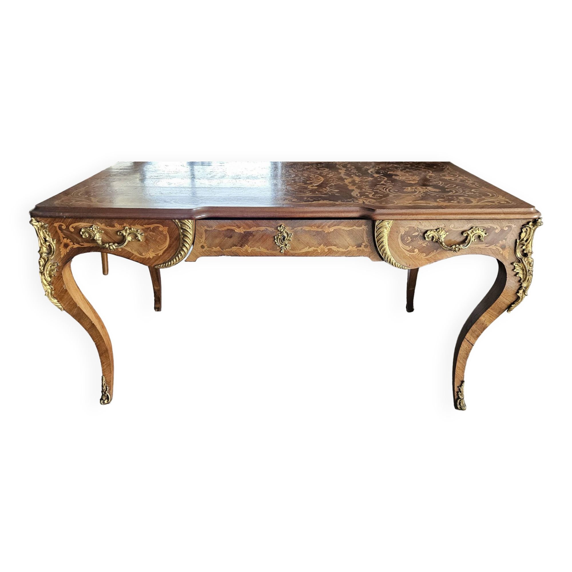 Table bureau style Louis XV en marqueterie, époque napoleon 1er