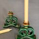 Green and gold candle holders in glazed ceramic