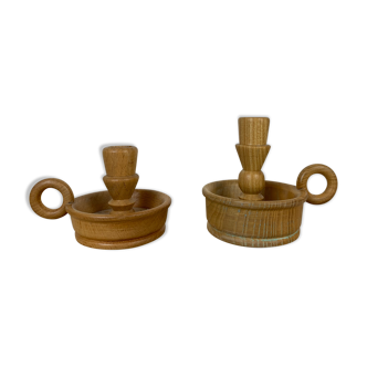 Pair of vintage wooden candle holders