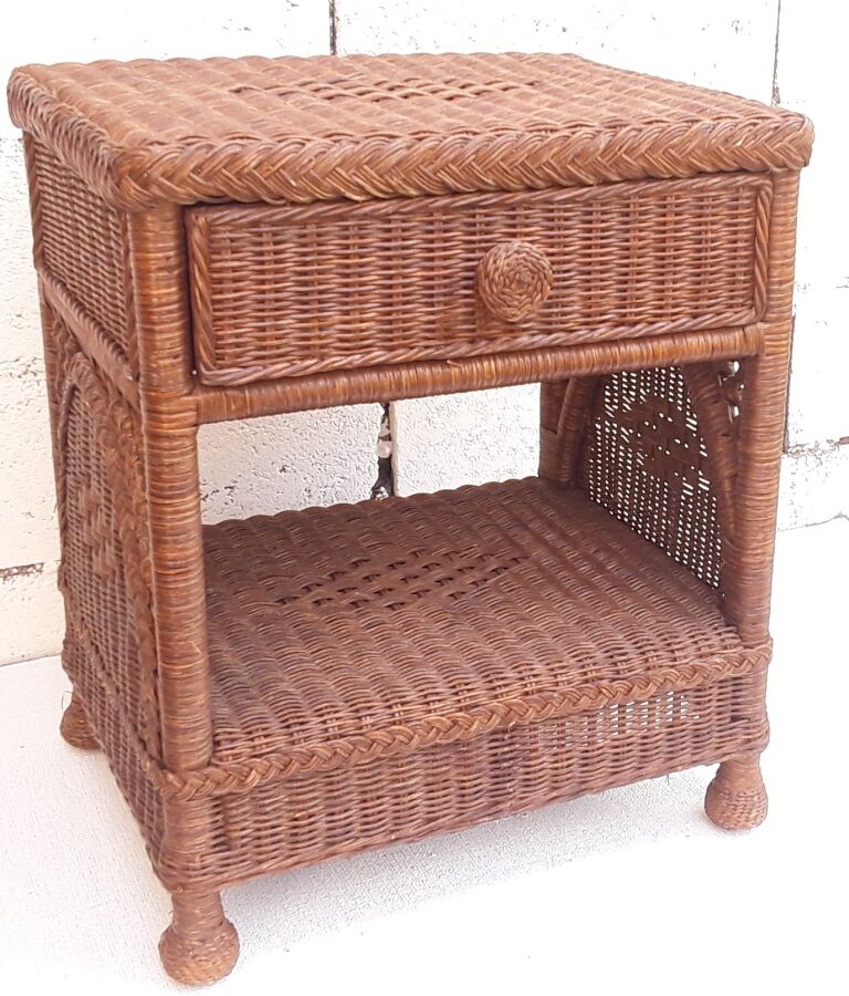 Wicker and rattan bedside table