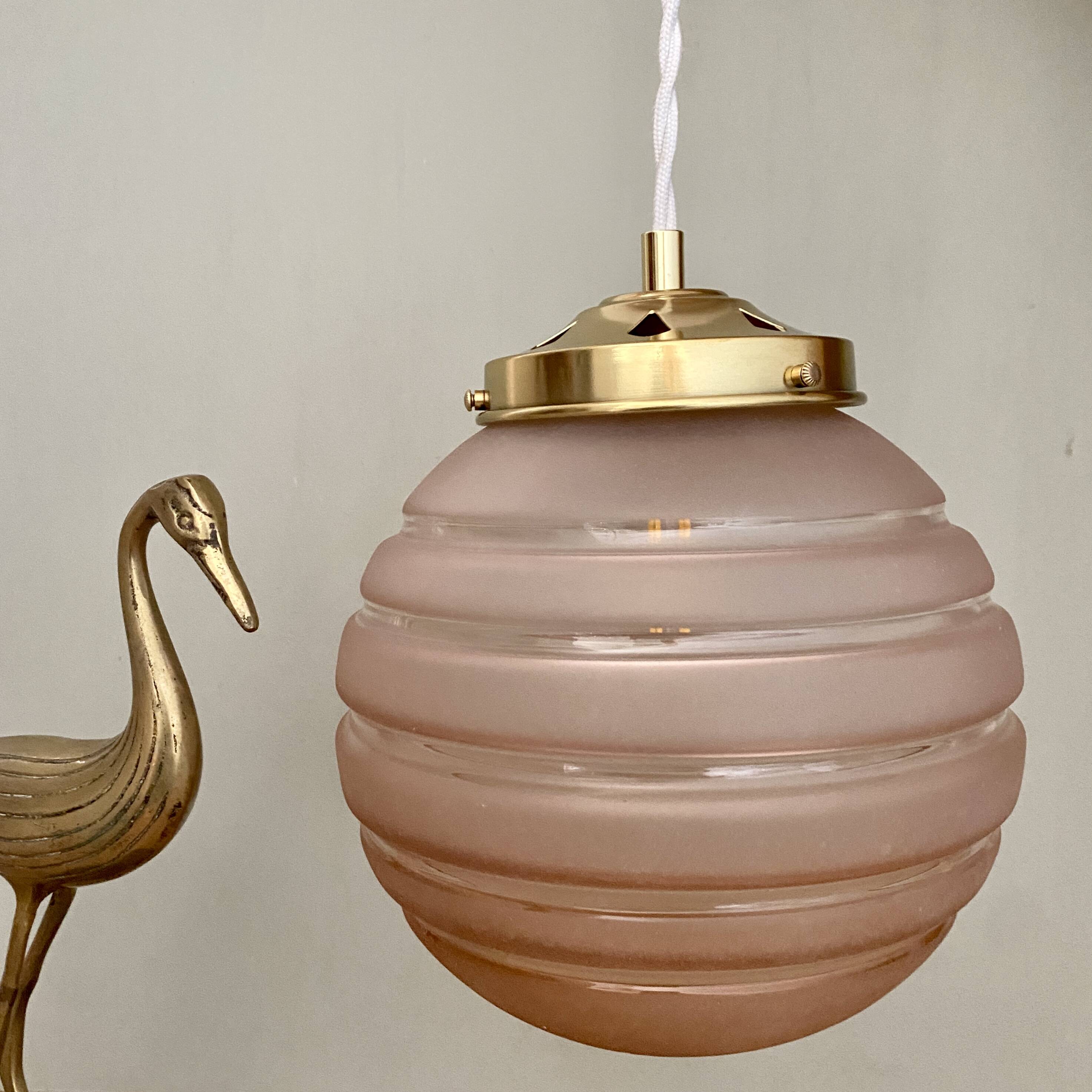 vintage globe pendant light in pink frosted glass