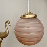 vintage globe pendant light in pink frosted glass