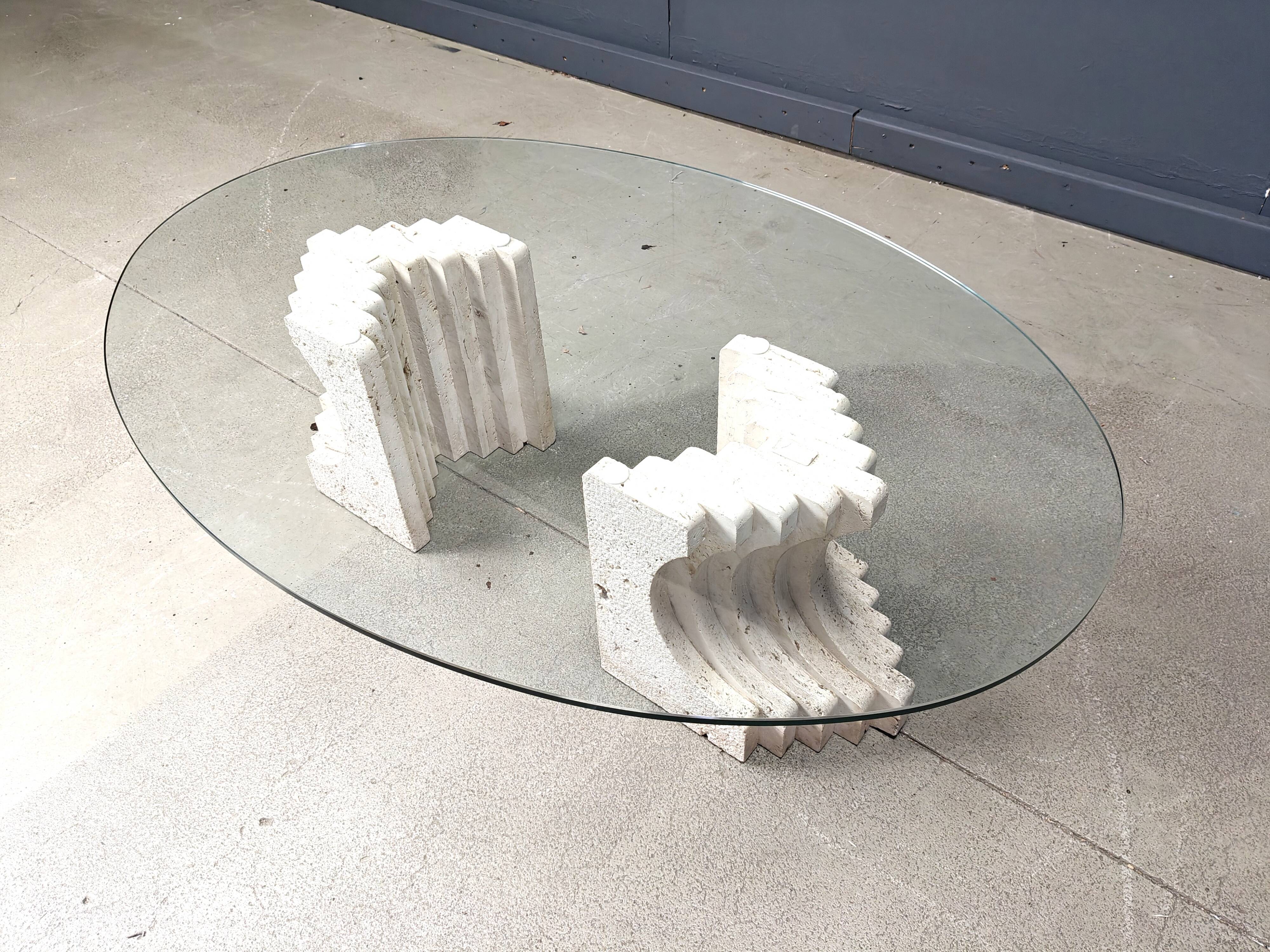 Vintage travertine coffee table Italy , 1970s