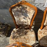 8 cherry wood chairs in Louis XV style with velvet upholstery.