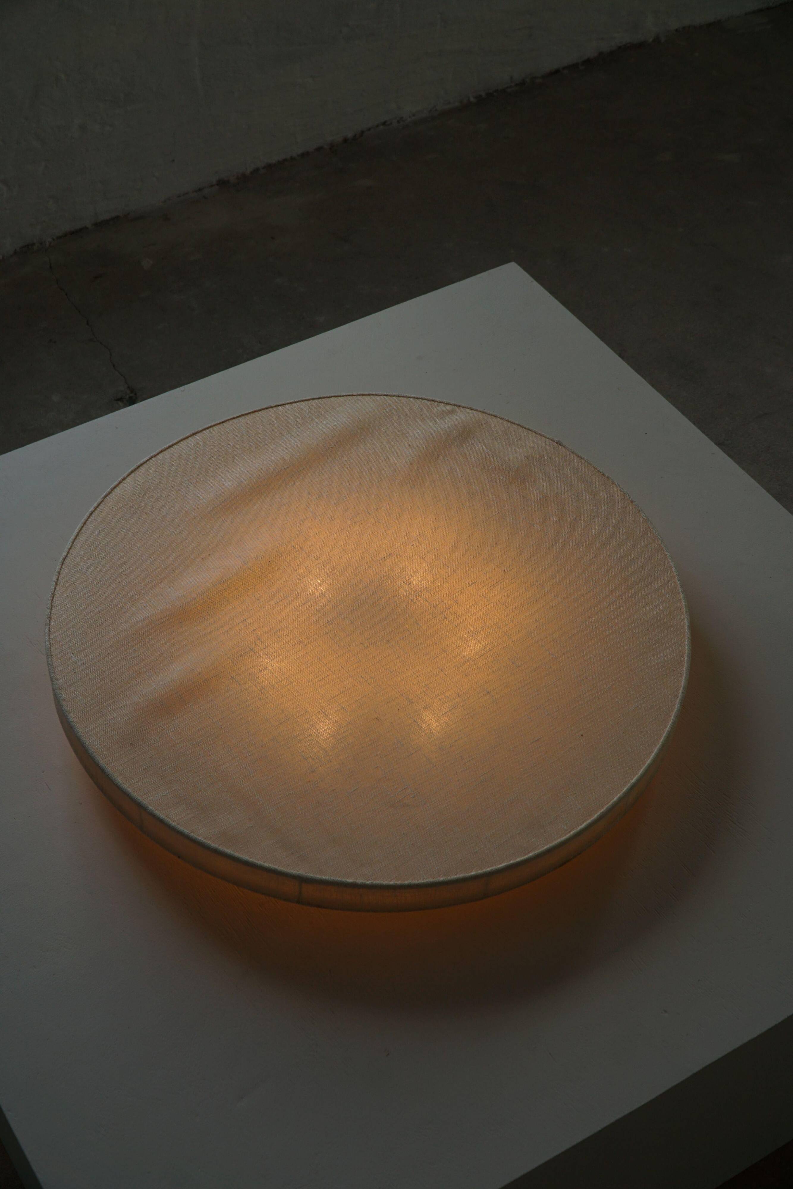 Mid-Century Modern, large round ceiling light in linen, Sweden, 1960s