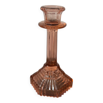 Bougeoir Rosaline verre rose art déco