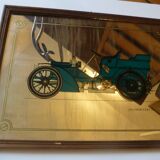 Screen-printed mirror of old car "1904 Mercedes 40" vintage 1970s