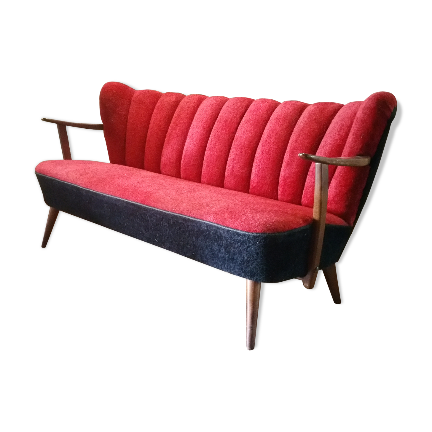 Scandinavian cocktail sofa red bi color, years 50 60 plush red black