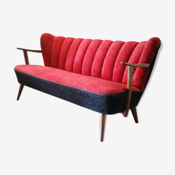 Scandinavian cocktail sofa red bi color, years 50 60 plush red black