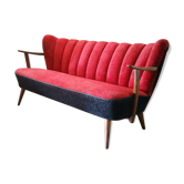 Canapé scandinave rouge bi color années 50 60 peluche rouge noir
