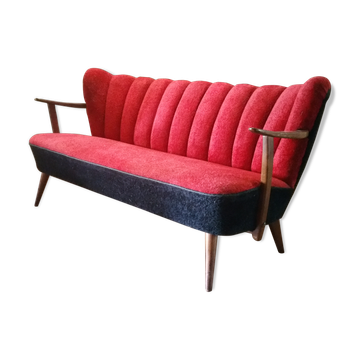 Scandinavian cocktail sofa red bi color, years 50 60 plush red black