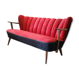 Scandinavian cocktail sofa red bi color, years 50 60 plush red black