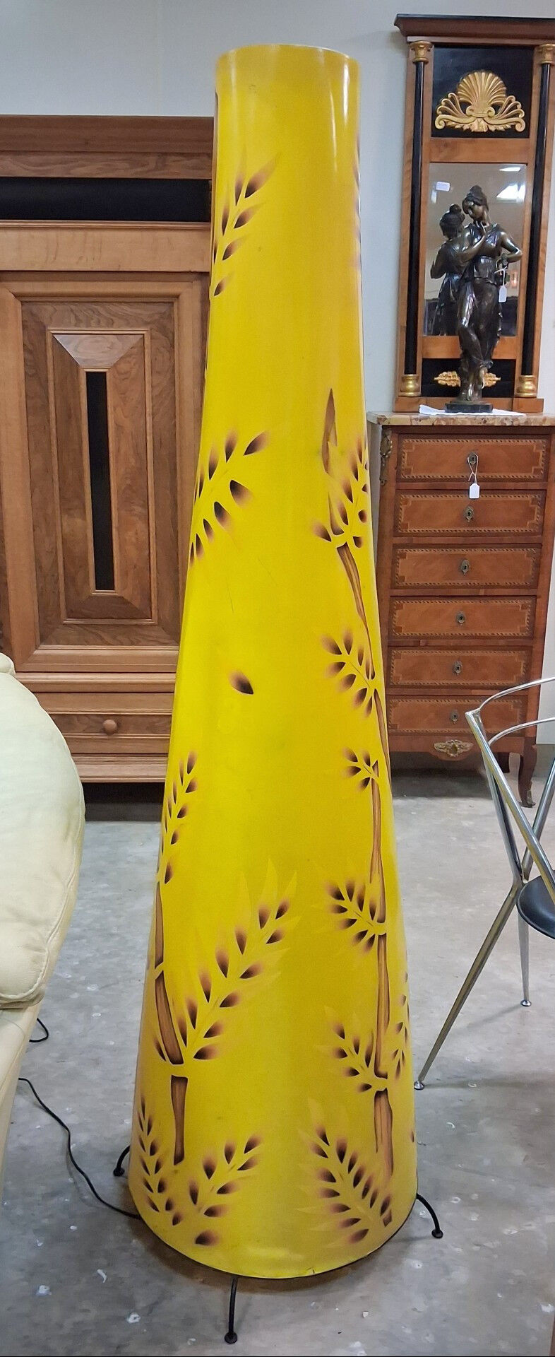 Very large sculptural vintage floor lamp in exotic tropical style.