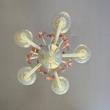 Venetian chandelier, in blue and red Murano glass, five light arms, circa 1950