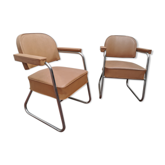 Pair of vintage armchair RONEO 50s sled shape