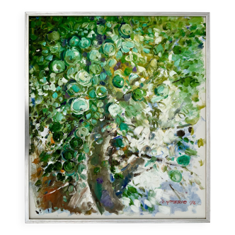 Grand paysage abstrait, peinture à l'huile signée Per Olof Netterblad, 1976