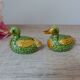 Vintage Green and Yellow Barbotine Duck Salt and Pepper Shaker Set