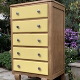 Art Deco chest of drawers in raw oak and yellow
