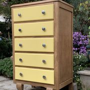 Art Deco chest of drawers in raw oak and yellow
