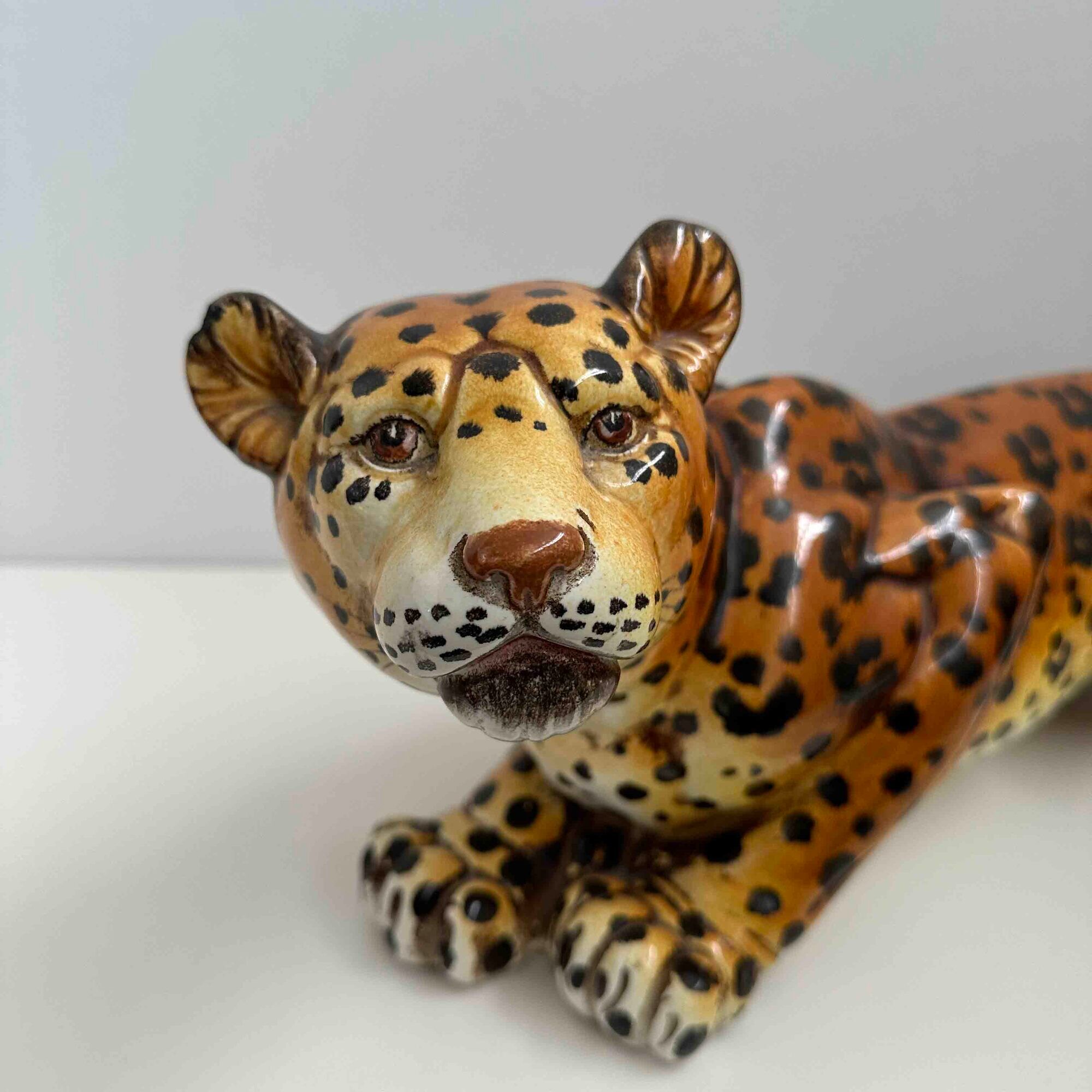 Italian handpainted leopard in ceramic, 1950s