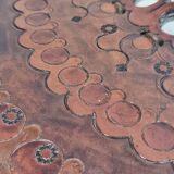 Miroir circulaire convexe en cuir. Espagne, années 1970.