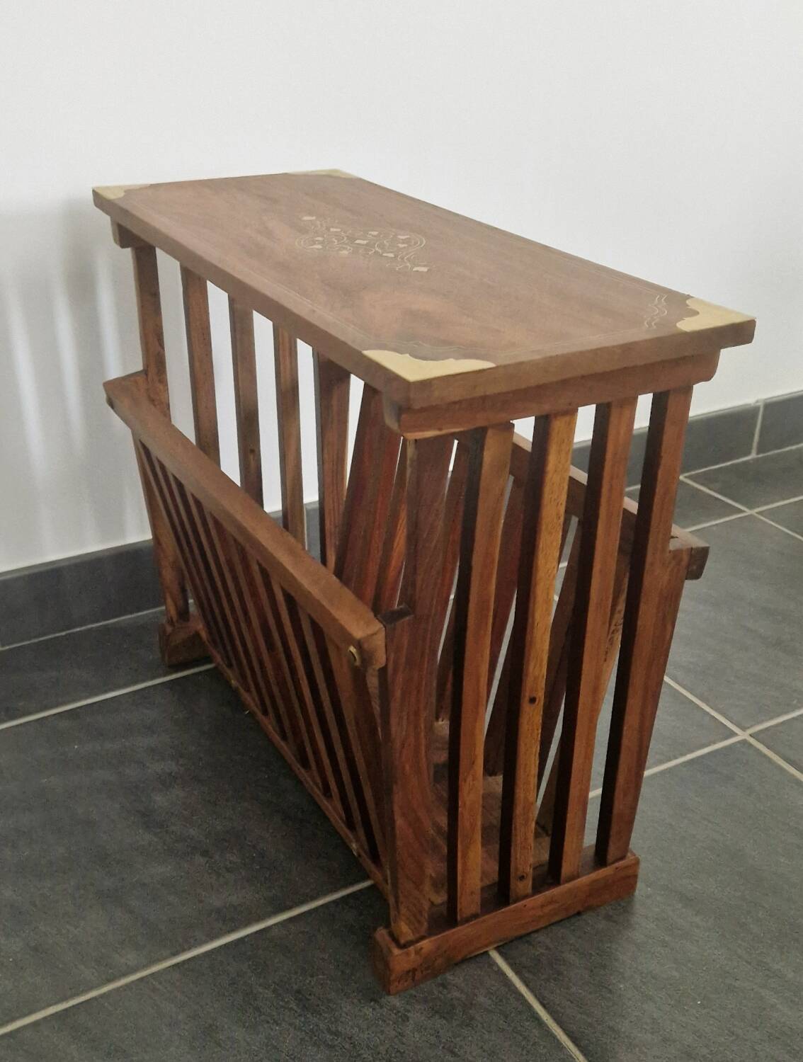 Rosewood and brass magazine stand table