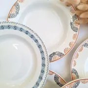 Orange and blue deep plates HBCM and St Amand