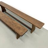 Pair of solid oak benches, winged legs, France, 1970s
