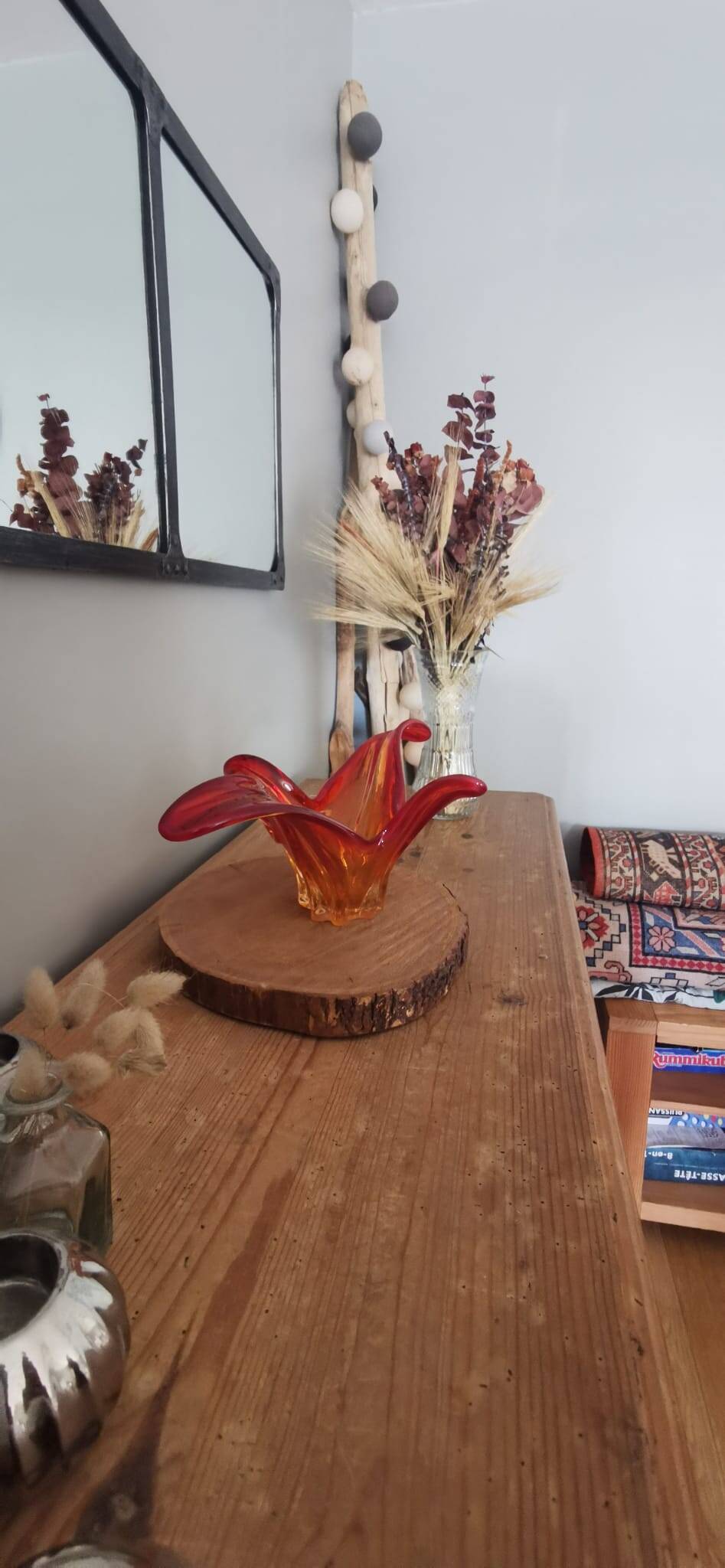 Large orange-red blown glass bowl
