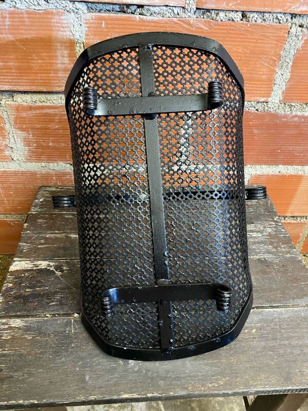 Porte Bûches Ancien Cheminée Fer Forgé + Tôle Perforé Noir Vintage #D6