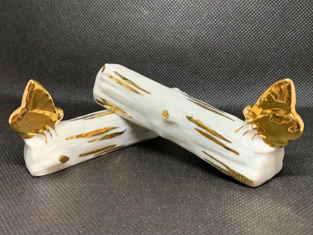 Box of 12 knife holders art nouveau gilded ceramic butterflies