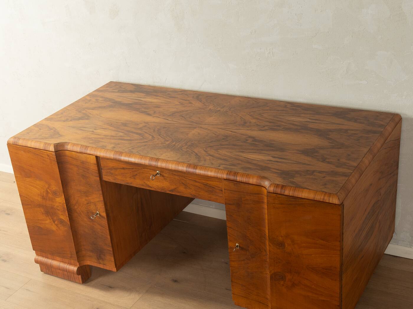 Double pedestal desk, Art Deco, 1930s, walnut veneer