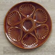 Set of 6 brown majolica oyster plates for 6 oysters and lemon 4951
