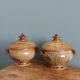 Soup bowls covered signed by Jean-Pierre Prud’homme in Puisaye stoneware.