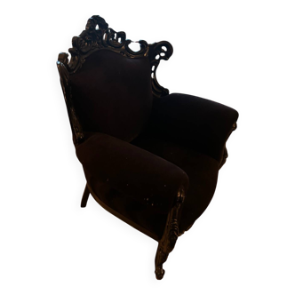 Baroque armchair in black velvet – Louis XV spirit