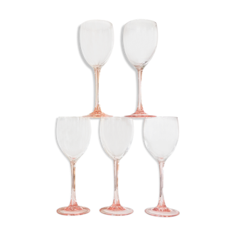Lot of 5 CRISTAL rose wine glasses from Arques-DURAND