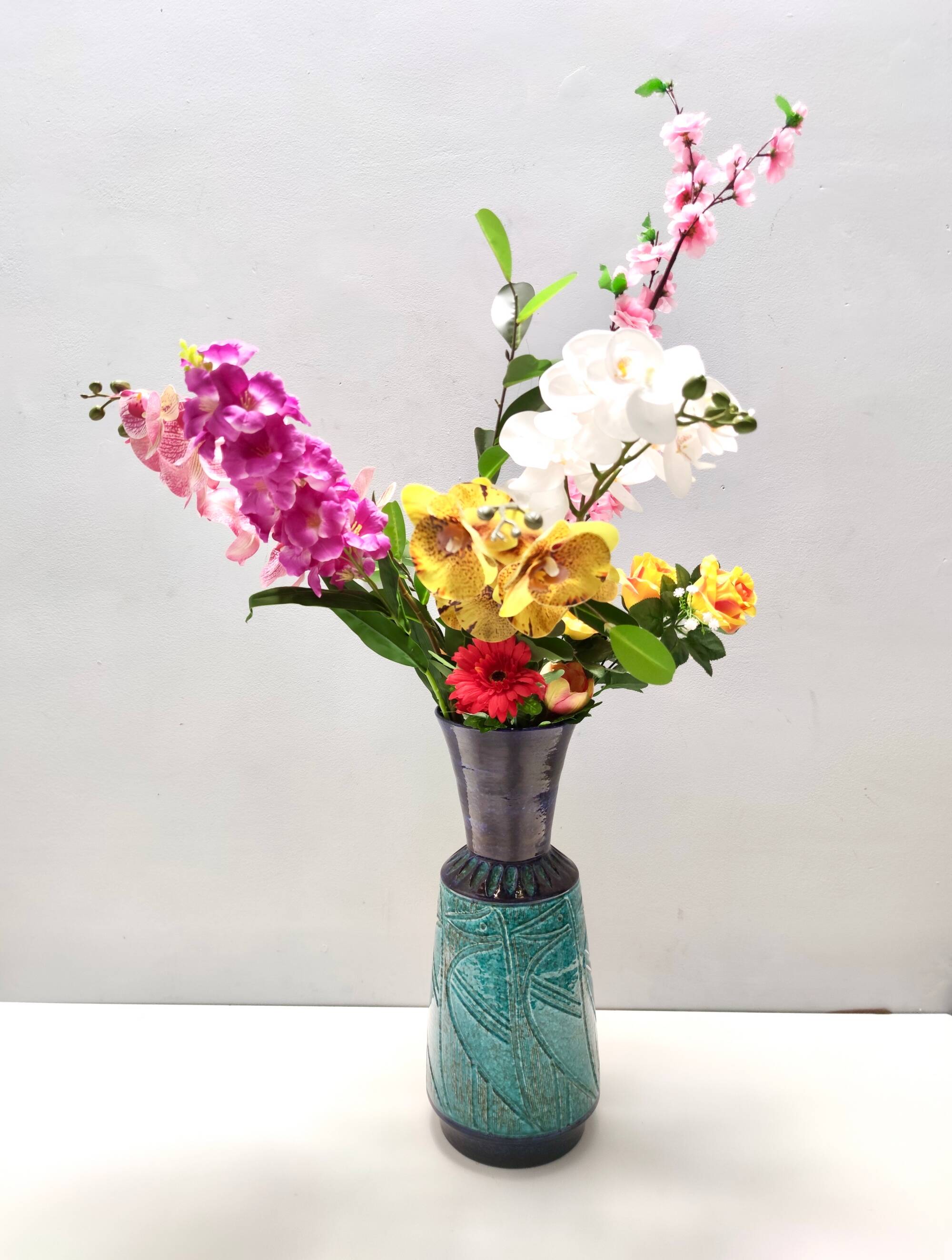 Blue and Teal Ceramic Vase in the style of Bitossi